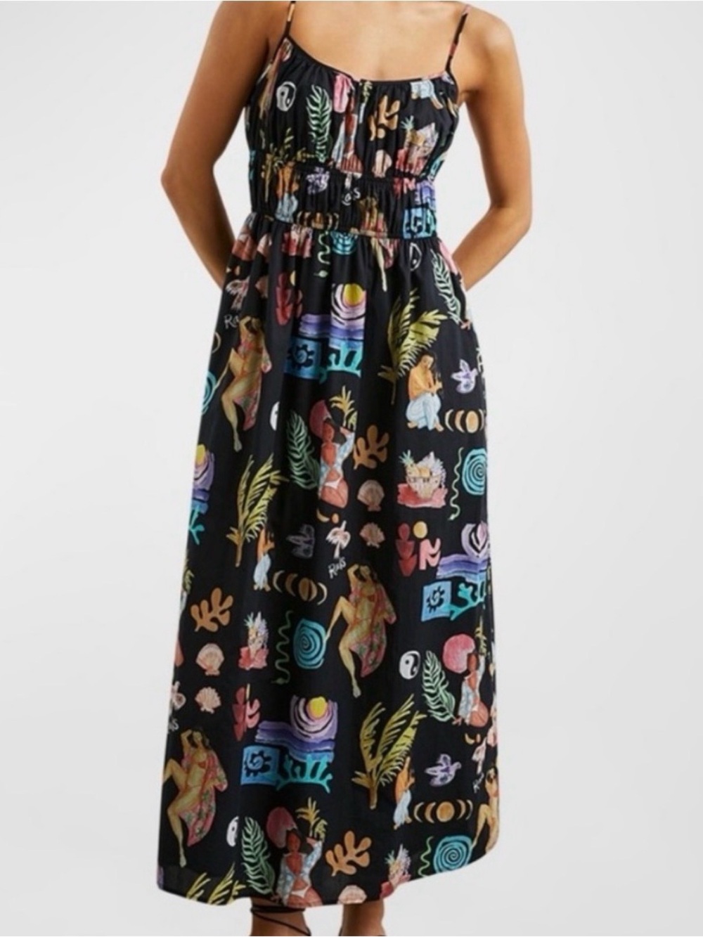 Rails Black Multi-Color Printed Midi Dress